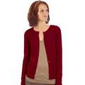 Ladies Cotton Button Front Crew Neck Cardigan - Burgundy